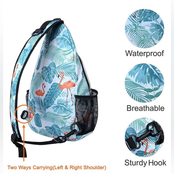 Misomo flamingo print sling shoulder bag for hiking , vacation , cruise - Picture 4 of 6